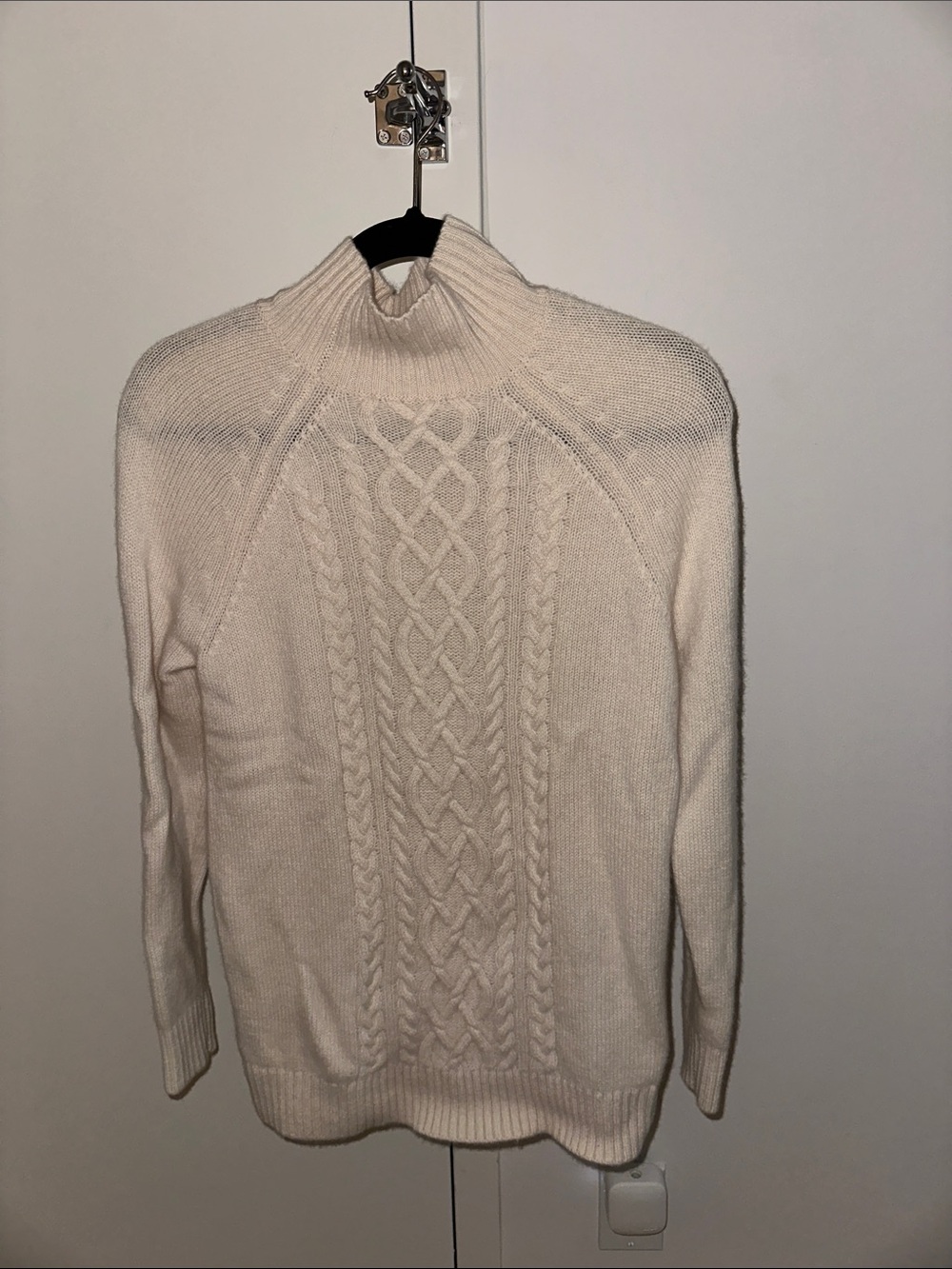 Garnet Hill Cream Cable-Knit Turtleneck Pullover